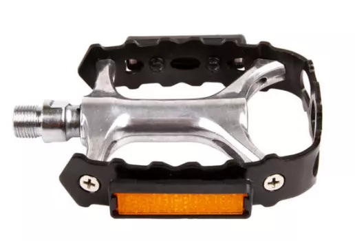 Педали велосипедные M-Wave, алюминий, c отражателями, ось CrMo, серебристо-черный, 311710