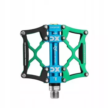 Педали велосипедные Rockbros, пара, алюминий, ось Cr-Mo 9/16", зеленый с голубым, JT201612VGR