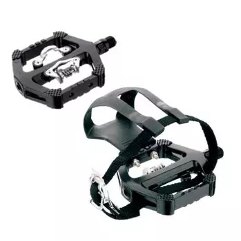 Педали велосипедные SPIN BIKE, контактные, MTB, двусторонние, с туклипсами, на промподшипниках, 159х114 мм, черный