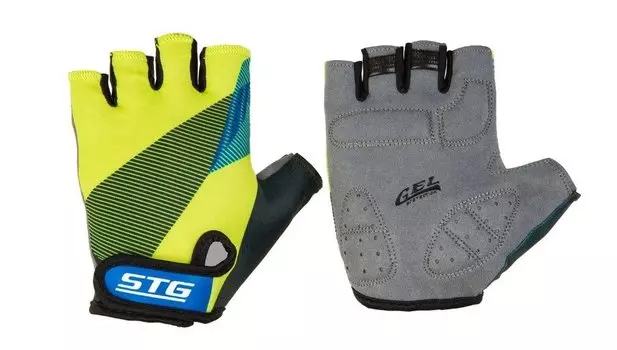 Перчатки велосипедные STG 910, короткий палец, с защитной прокладкой, черный/салатовый/синий, Х87910-ХЛ (Размер: М)