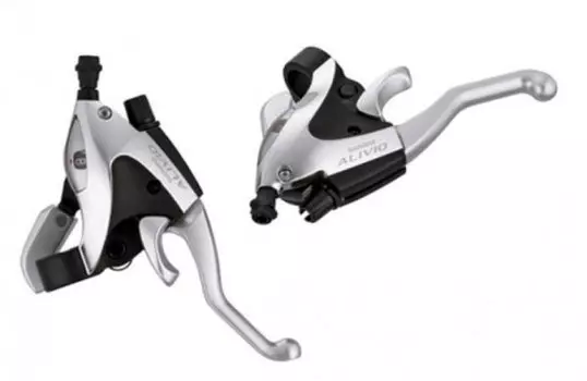 Переключатель SHIMANO ALIVIO STM405, шифтер+торм. ручка 3cкор. левый+трос серый, без упаковки, 2-8865