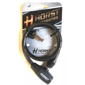 Замок велосипедный HORST, 10х650 мм, на ключ, тросовый, черный, 09-100051