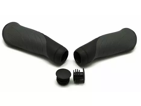 Грипсы велосипедные VELO VLG-690AD2, анатомические,Kraton/гель, с заглушками, 135мм,чёрно-серые, VLG-690AD2