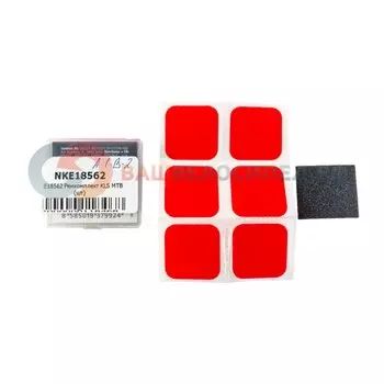 Ремкомплект KLS MTB: заплатки-самоклейки 30х30мм х 6 шт., наждачка, в пластиковой коробочке