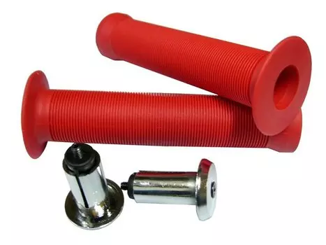 Грипсы велосипедные VELO VLG-411, Kraton, поверхность Anti Slip, с заглушками, 147мм, красные, VLG-411