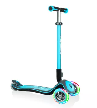 Самокат Globber ELITE DELUXE LIGHTS, детский, трехколесный, складной, голубой, 444-401