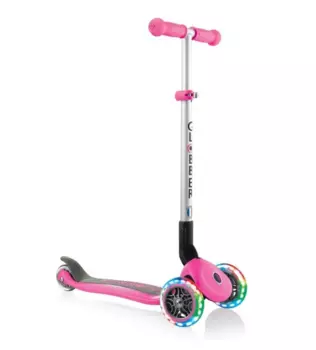 Самокат Globber PRIMO FOLDABLE LIGHTS, трехколесный, складной, светящиеся колеса, розовый, 432-110