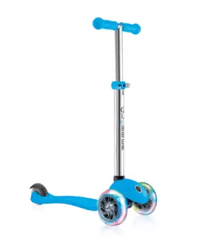 Самокат Globber PRIMO LIGHTS, трехколесный, светящиеся передние колеса, голубой, 423-101-2