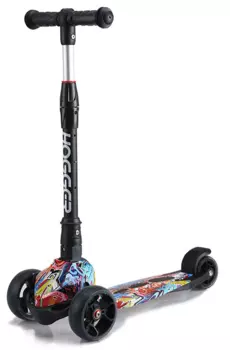 Самокат HOGGER TRITON, детский, светящиеся колеса, складной,чёрно-красный, трёхколёсный 2019