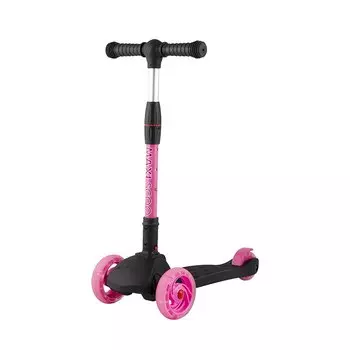 Самокат Maxiscoo Baby Delux, трехколесный, складной, со светящимися колесами, черный с розовым, 2021