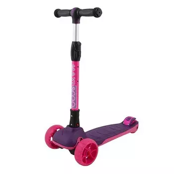 Самокат Maxiscoo Junior Plus, трехколесный, складной, со светящимися колесами, фуксия