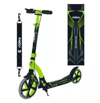 Самокат RIDEX Stratus, 2-х колесный, складной, 230/200 мм, ручной тормоз, зеленый