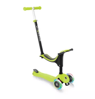 Самокат-трансформер Globber GO UP SPORTY PLUS LIGHTS, трехколесный, детский, светящиеся колеса, зеленый