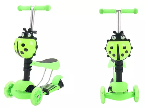 Самокат TRIX CORUS,детский, кикборд, трансформер, трехколесный, светящиеся колеса, зеленый, до 30 кг, 2019, 3 в 1