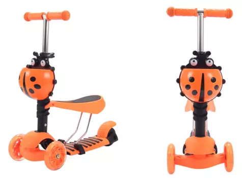 Самокат TRIX CORUS, трансформер, трехколесный, кикборд, корзина, светящиеся колеса, оранжевый, 2019, 3 в 1