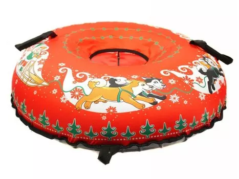 Санки-ватрушка, диаметр - 80см, принт "хаски", низ ПВХ, верх ткань