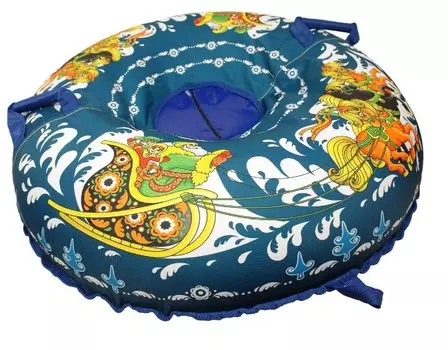 Санки-ватрушка, диаметр - 80см, принт "русская тройка", низ ПВХ, верх ткань