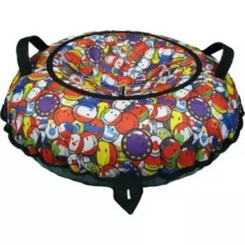 Санки-ватрушка, диаметр - 80см, принт "смайлики", низ ПВХ, верх ткань