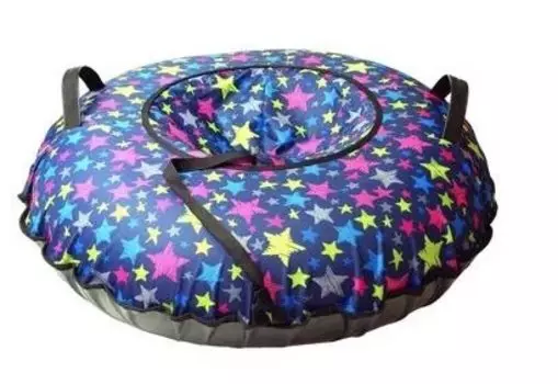 Санки-ватрушка, диаметр - 90см, принт "разноцветные звезды", низ ПВХ, верх ткань