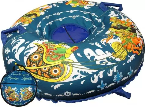 Санки-ватрушка с сумкой, диаметр - 100см, "русская тройка", низ ПВХ, верх - ткань