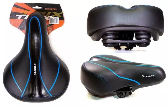 Седло TRIX, комфорт, 265x195 мм, с замком, эластомерное, черно-синий, AZ-6641 blue