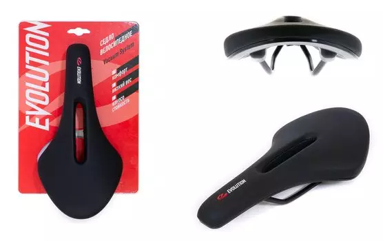Седло велосипедное EVOLUTION TTS007, спорт, 295x145 мм, винил, черное, SDEV95145R0BK