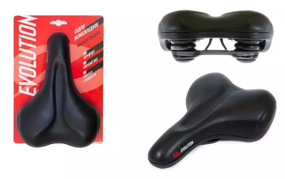 Седло велосипедное EVOLUTION TTZ002X , комфорт, 273x190 мм, эластомер, винил, черное, SDEV73190E0BK