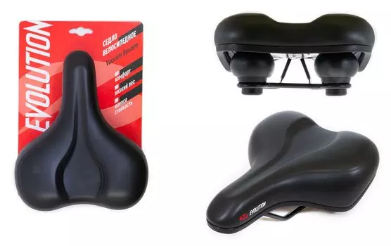 Седло велосипедное EVOLUTION TTZ016X, 255x260 мм, комфорт, эластомер, винил, черное, SDEV55260E0BK