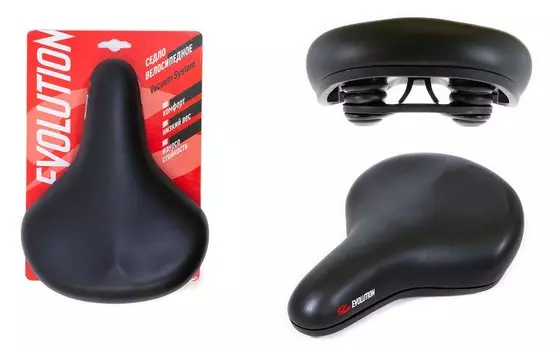 Седло велосипедное EVOLUTION TTZ032X, комфорт, 275x215 мм, анатомическое, эластомер, винил, черное, SDEV75215EABK