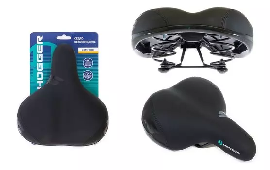 Седло велосипедное HOGGER, комфорт, 250x205 мм, унисекс, на пружинах, черное, SDHG50205S0BK