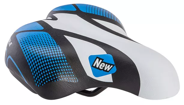 Седло велосипедное STELS AZ-5558, 205x150 мм, черный/белый/синий, 470161