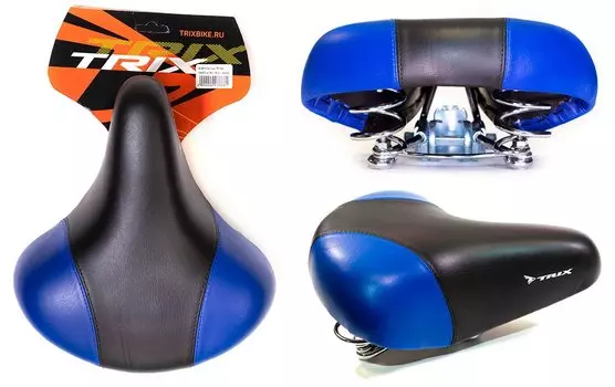 Седло велосипедное TRIX, комфорт, 245x210 мм, пружинное, черно-синее, SDTX45210S0BL 12189