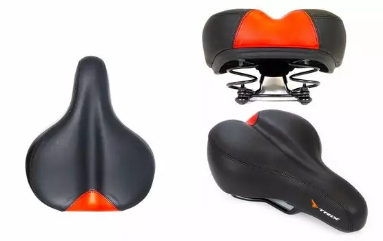 Седло велосипедное TRIX, комфорт, 260x180 мм, пружинное, красно-черное, SDTX60180S0BK 12191