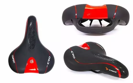 Седло велосипедное TRIX, комфорт, 270x205 мм, красно-черное, SDTX70205R0BK 12199