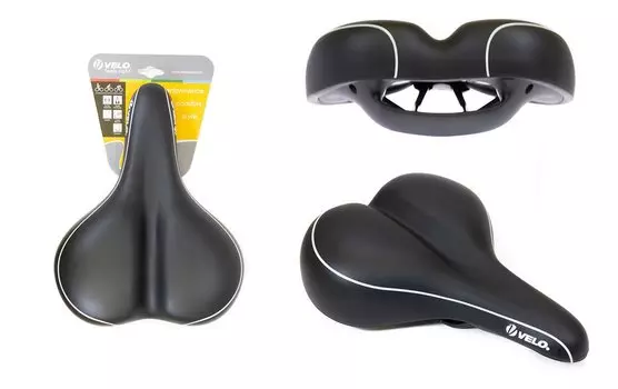 Седло велосипедное VELO, комфорт, 270x206мм, вакуумное, черное, SD-VL-6376-0-BK