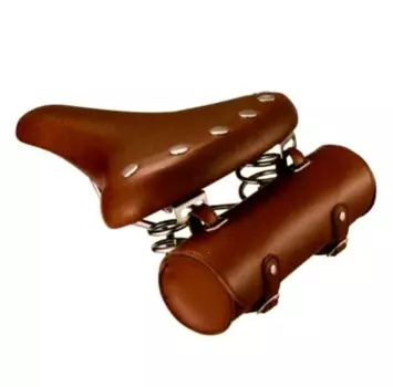 Седло велосипедное VELO VL-8114S, ретро, с подсумком FB-005, 268х221 мм, коричневое, 6-198114