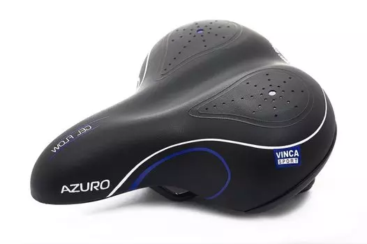 Седло велосипедное Vinca Sport, комфортное, с гелем, 246х206мм, черное с синим, VS 02 azuro black/blue