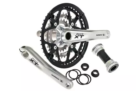 Система шатунов Shimano Deore XT FC-M771K, 48x36x26T, 175мм, Hollowtech2 с кареткой, чёрно-серый (без защиты), 580037
