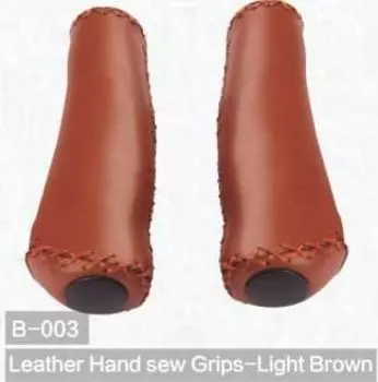 Грипсы велосипедные Kivi, Leather Hand sew, светло коричневые, B-003