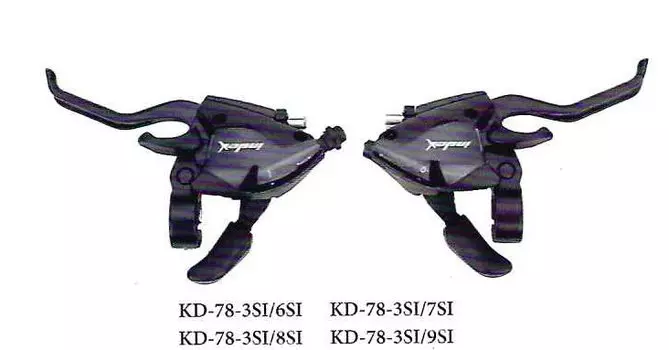 Шифтеры велосипедные TBS, 3+8 скоростей с тормозными ручками под 3 пальца, алюминий, в торговой упаковке, KD-78-3SI/8SI