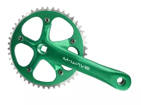 Система шатунов велосипедная M-WAVE SingleSpeed, передняя, под квадрат, 1 скорость, 165 мм, зеленая, 5-350605