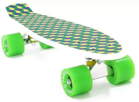 Скейтборд PWS Print Grip 3D, 22", ABEC-7, белый/зеленый, Grip37796