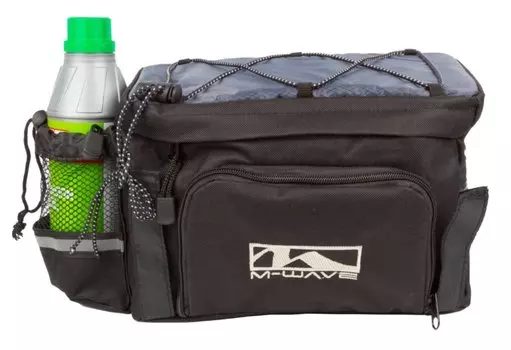 Сумка M-Wave на багажник, с боковыми карманами+отделениее д/фляги с плеч. ремнем, со светоотр. элемент. V=1, 5-122323