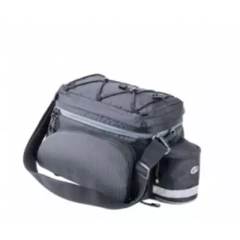 Сумка велосипедная AUTHOR NEW, на багажник, A-N441 X9 с боковым карманом +отдел для фляги, с ремнем черная, 8-15000007