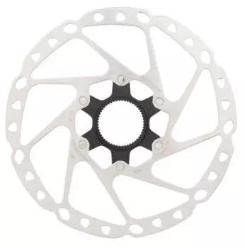 Диск тормозной Shimano RT64, 203 мм, CenterLock, с стопорным кольцом, внешние шлицы, серебристый, ESMRT64LEC