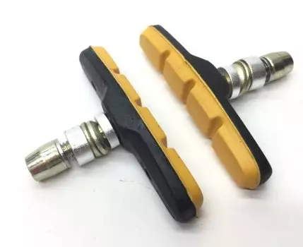 Тормозные колодки ALHONGA под V-brake c болтом, L70мм,1 пара в индивидуальной упаковке, черно-желтые, HJ 600-YL