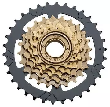 Трещотка велосипедная Tri-DIAMOND, индексная, 6 скоростей, 14-34Т (Mega-Range), коричневый/черный, FW 6SI-MG