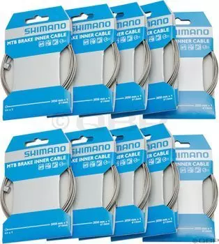 Трос тормозной SHIMANO шоссе/МТБ, 2050 мм, 10штук, с наконечником, W-End тип Y80098410