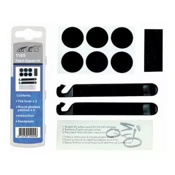 Аптечка велосипедная SUPER B 1105, 2 монтажки, 6 заплаток, наждачка, инструкция, 1105