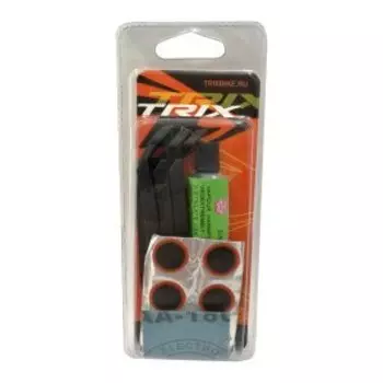 Аптечка велосипедная TRIX, клей 10 мл + заплатки: диаметр 15мм - 6 шт.+ наждачка –1 шт + монтажки, RP-1348